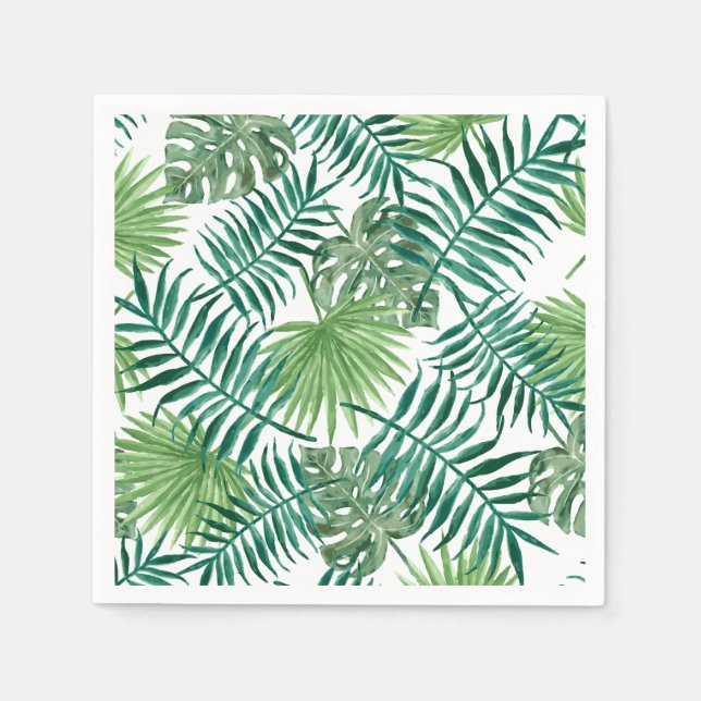 Modern Green Tropical Palm Leaves Napkins (Front)
