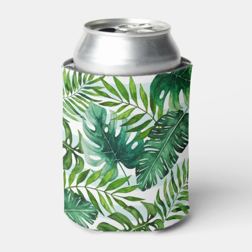 Modern Green Tropical Watercolor Leaves Can Cooler