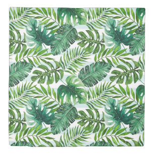 Modern Green Tropical Watercolor Leaves Duvet Cover