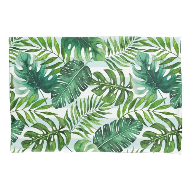 Modern Green Tropical Watercolor Leaves Pillow Case (Front-Left)