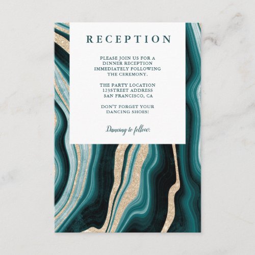 Modern green turquoise agate gold marble reception enclosure card
