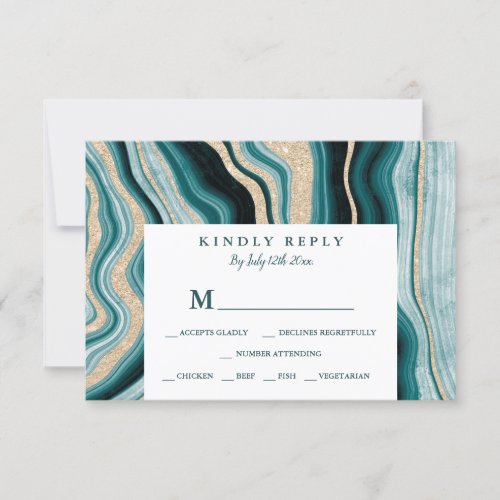 Modern green turquoise agate marble rsvp wedding