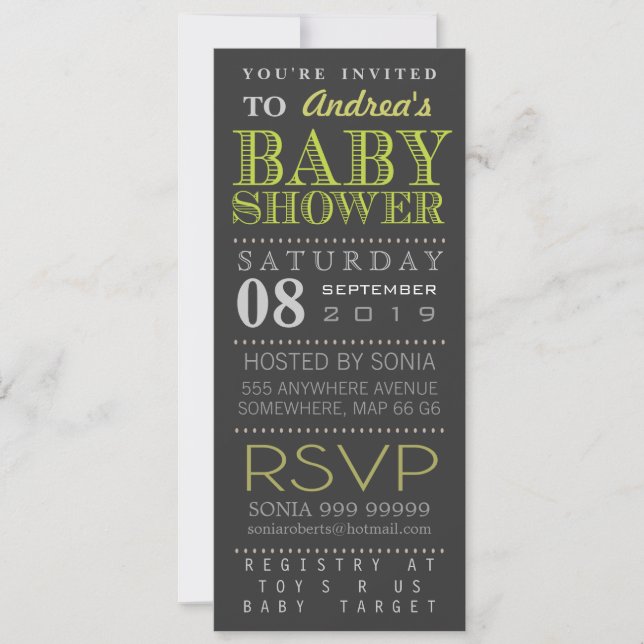 Modern Green Typography Baby Shower Long Invitation (Front)