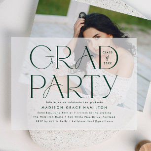 Modern Green Typography Graduation Party Vellum Invitations