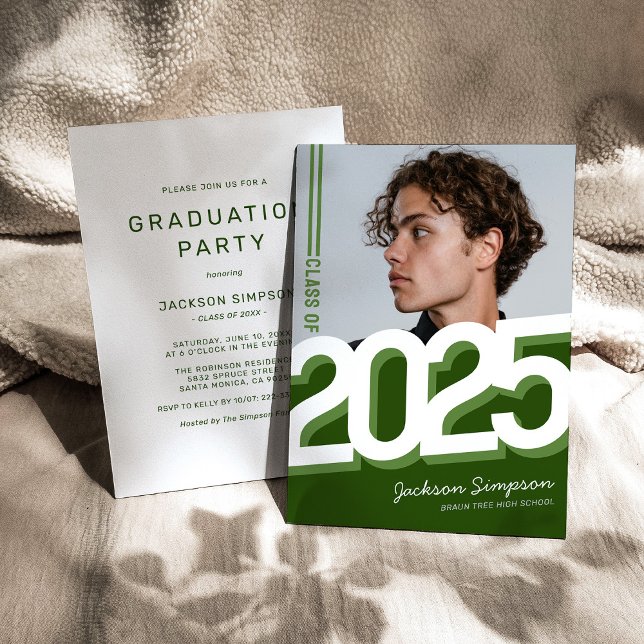 Modern Green Typography Photo Graduation Invitation (Creator Uploaded)