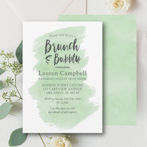 Modern Green  Watercolor Brunch and Bubbly   Invitation