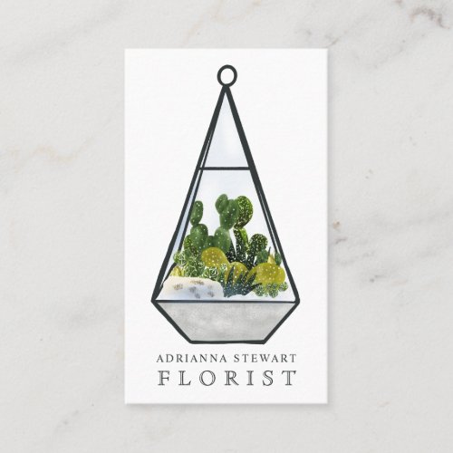 Modern green watercolor cactus terrarium florist business card