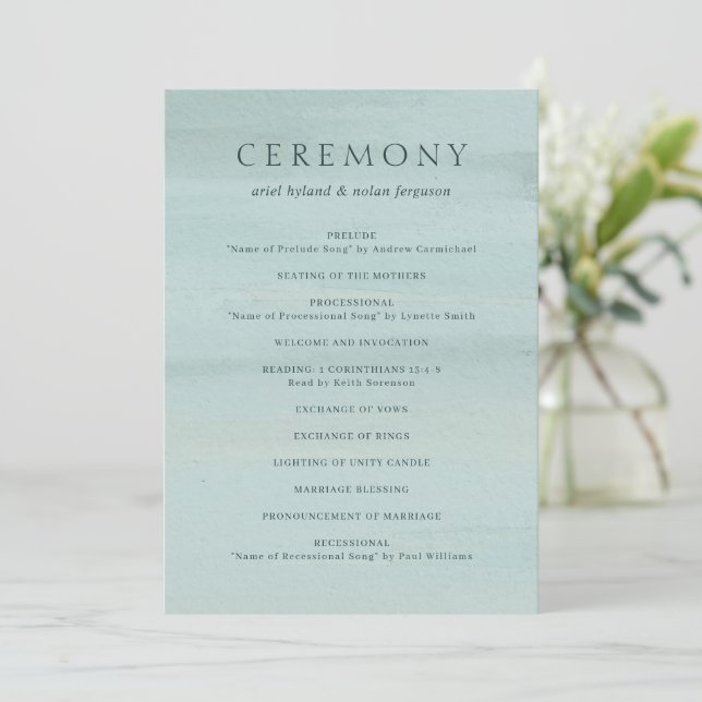 Modern Green Watercolor Elegant Wedding Program (Standing Front)