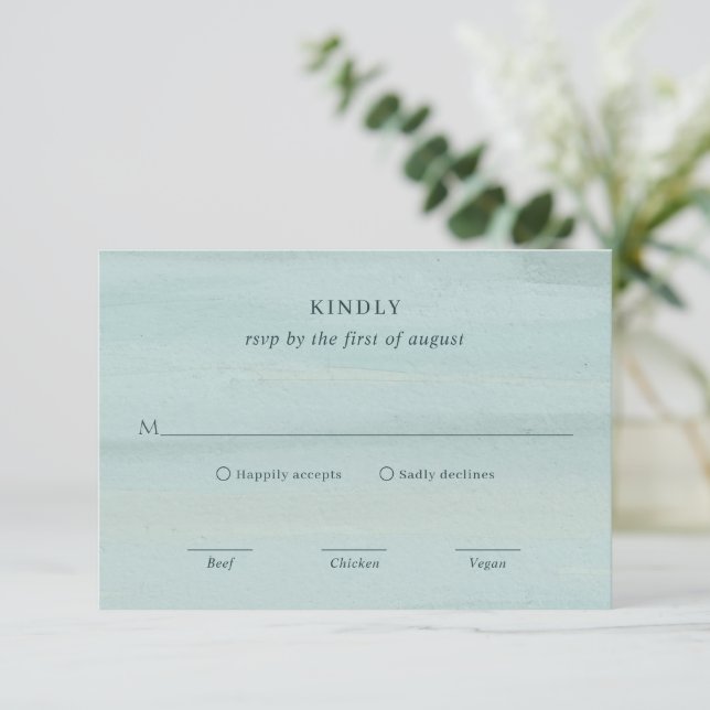 Modern Green Watercolor Elegant Wedding RSVP Card (Standing Front)