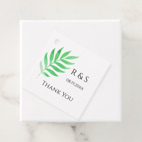 Modern Green Watercolor Leaf Square Thank You Favor Tags