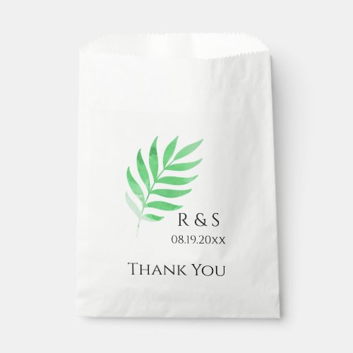 Modern Green Watercolor Leaf Thank You Favor Bag