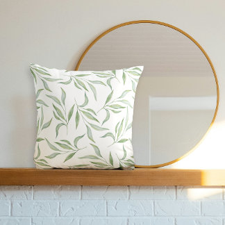 Modern Green Watercolor Leaves Botanical Pattern Throw Pillow