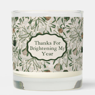 Modern Green Watercolor Mistletoe Custom Message Scented Candle