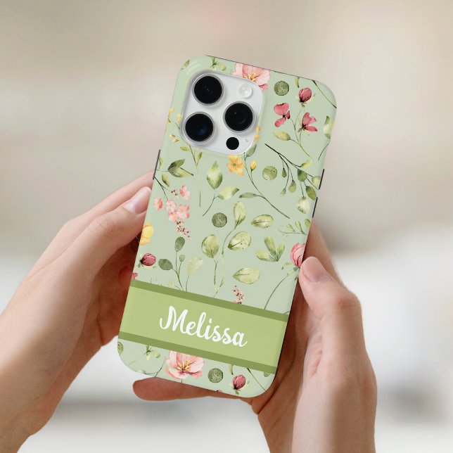 Modern Green Watercolor Spring Wildflowers  Case-Mate iPhone Case (Creator Uploaded)