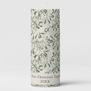 Modern Green Watercolour Mistletoe Keepsake Pillar Candle