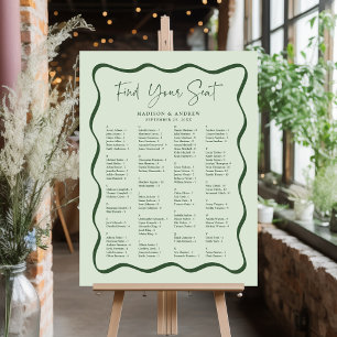 Modern Green Wavy Frame Alphabetical Seating Chart Foam Board