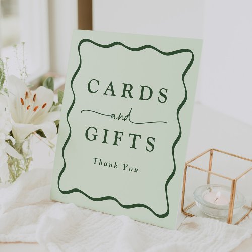 Modern Green Wavy Frame Cards and Gifts Pedestal Sign