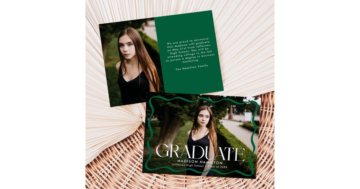Modern Green Wavy Frame Graduate Photo Graduation Announcement | Zazzle