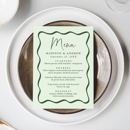 Modern Green Wavy Frame Wedding Menu