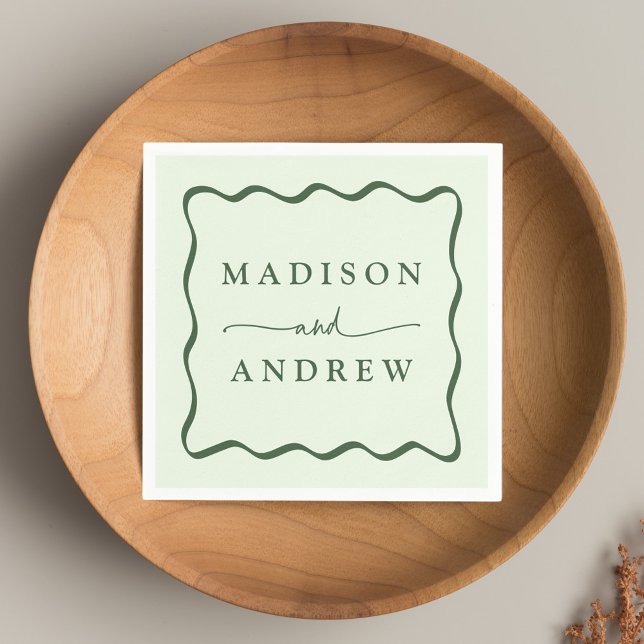 Modern Green Wavy Frame Wedding Napkins (Creator Uploaded)