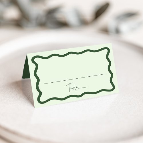 Modern Green Wavy Frame Wedding Place Card