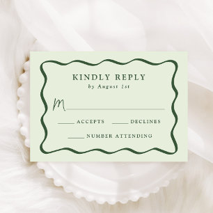 Modern Green Wavy Frame Wedding RSVP Card