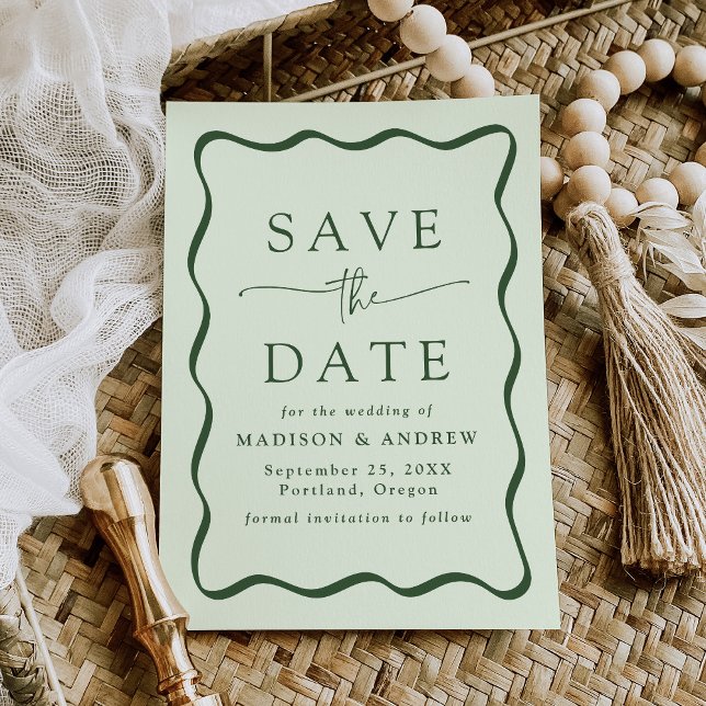 Modern Green Wavy Frame Wedding Save The Date (Creator Uploaded)