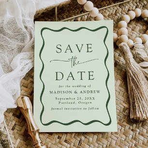 Modern Green Wavy Frame Wedding Save The Date