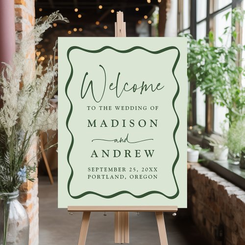 Modern Green Wavy Frame Wedding Welcome Sign