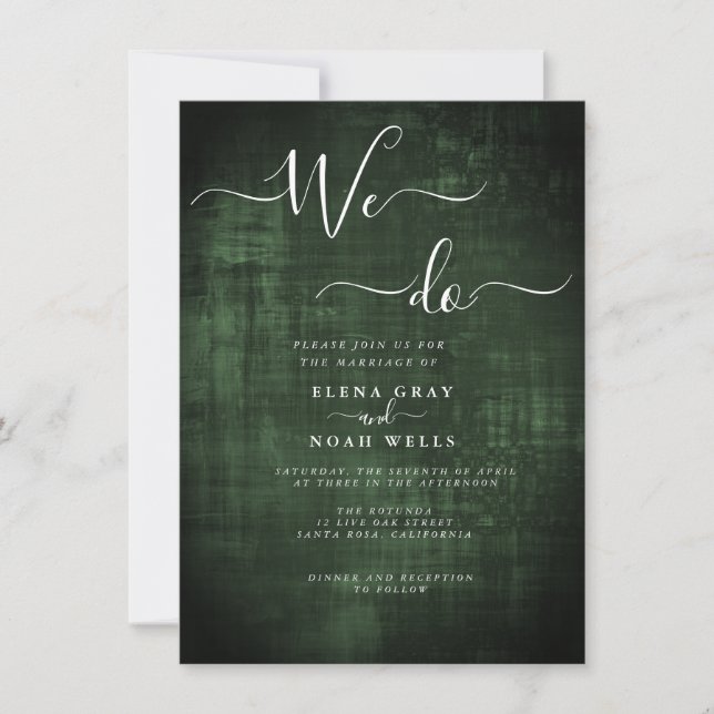 Modern green we do wedding invitation (Front)