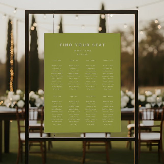 Modern Green Wedding 8-Table Seating Chart Foam Board (Creator Uploaded)