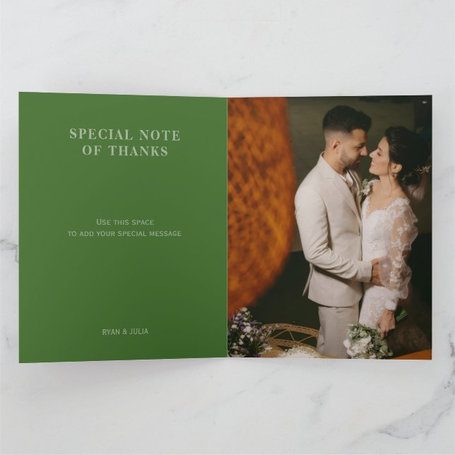 Modern Green Wedding Add Photo Thank You Card (Inside)