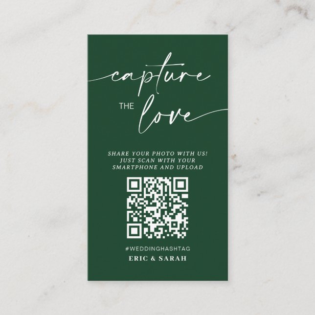 Modern Green Wedding Capture the love Qr Code Enclosure Card (Front)