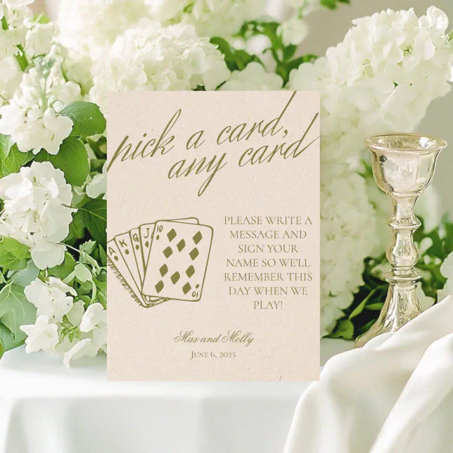 Modern Green Wedding Playing Cards Pedestal Sign | Zazzle
