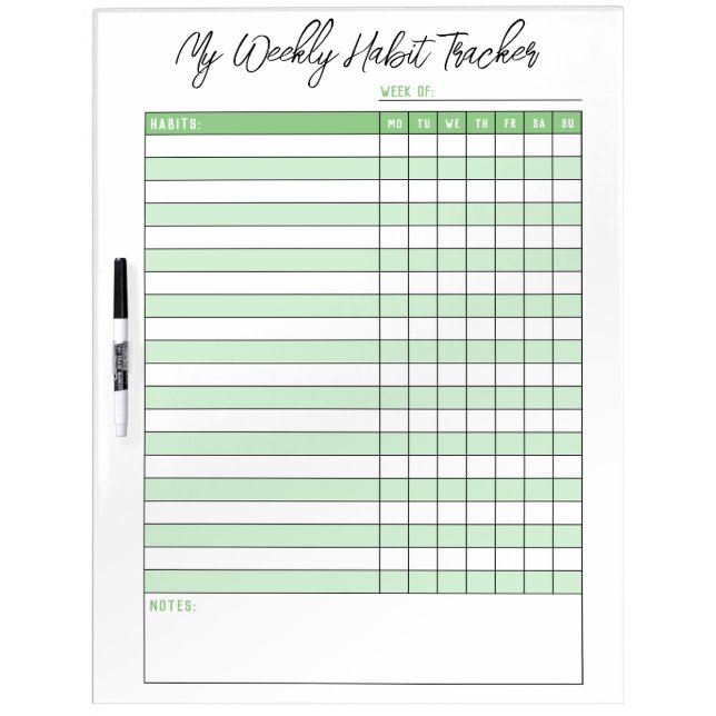 Modern Green Weekly Habit Tracker Dry Erase Board (Front)