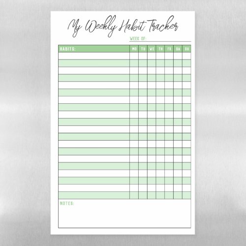 Modern Green Weekly Habit Tracker Magnetic Dry Erase Sheet