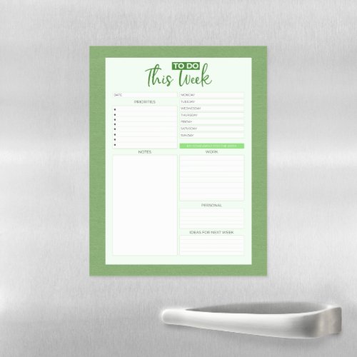 Modern Green Weekly To Do List Magnetic Dry Erase Sheet