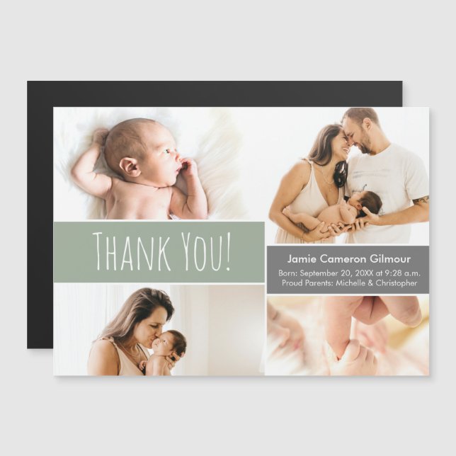 Modern Green Welcome Home Baby boy Photo Collage Magnetic Invitation (Front/Back)