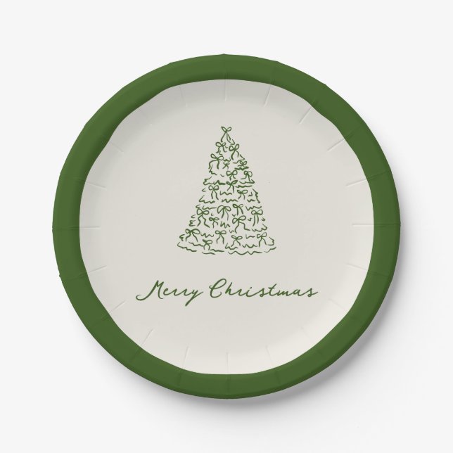 Modern Green Whimsical Christmas Paper Plates (Front)
