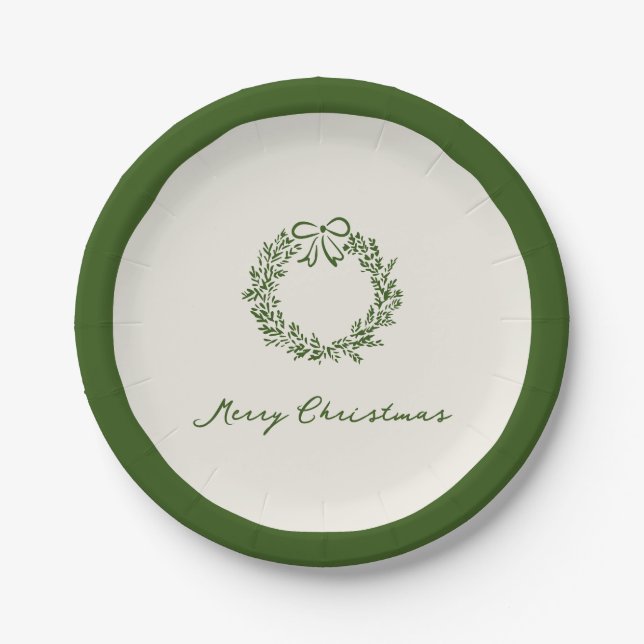 Modern Green Whimsical Christmas Paper Plates (Front)