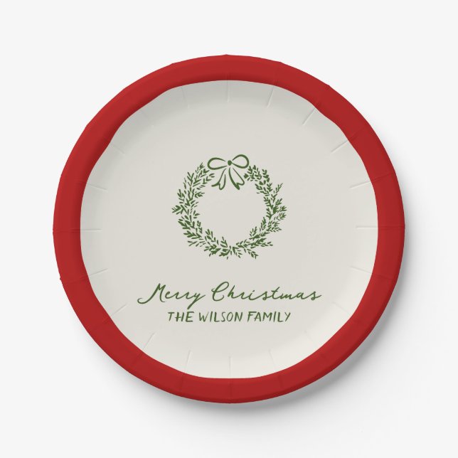 Modern Green Whimsical Christmas Paper Plates (Front)