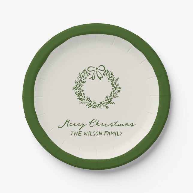 Modern Green Whimsical Christmas Paper Plates (Front)