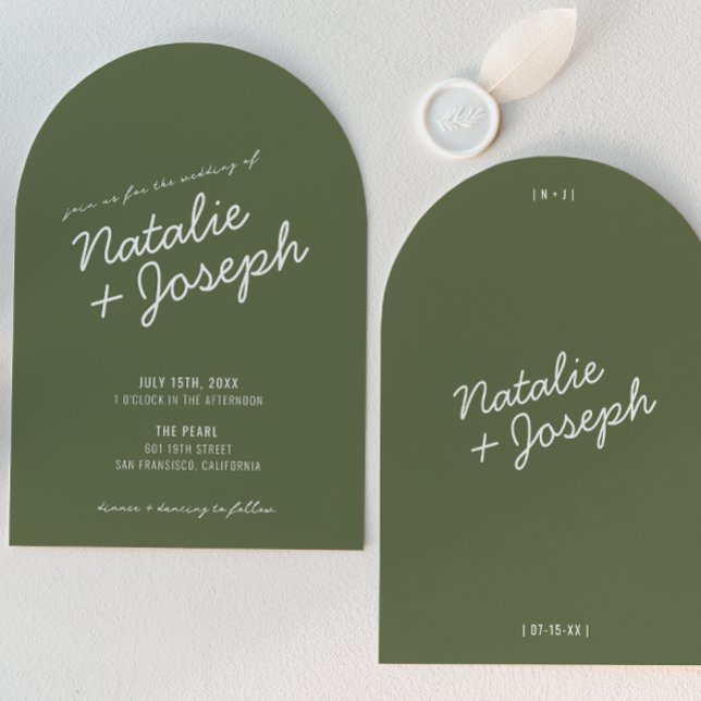 Modern Green Whimsical Summer Arched Wedding Invitation (Creator Uploaded)