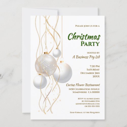 Modern Green White and Gold Christmas Party Invitation