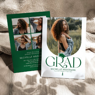 Modern Green & White Arch Photo Graduation Invitation