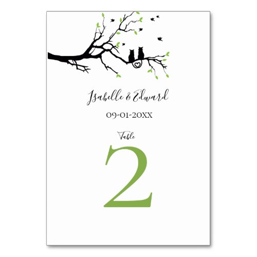Modern Green White Black Cats In Love Wedding Tabl Table Number