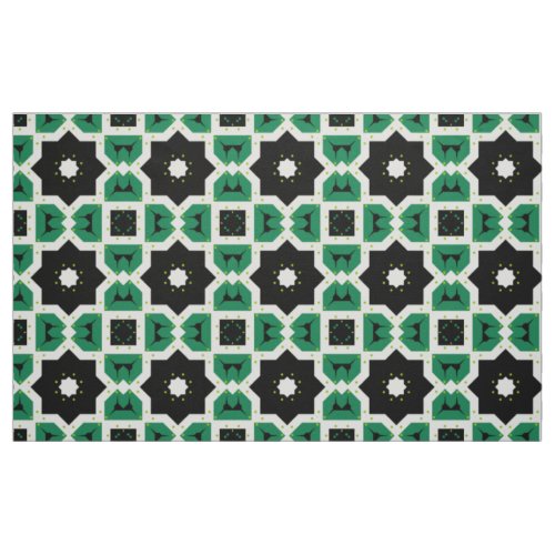 Modern Green White  Black Geometric Pattern Fabric