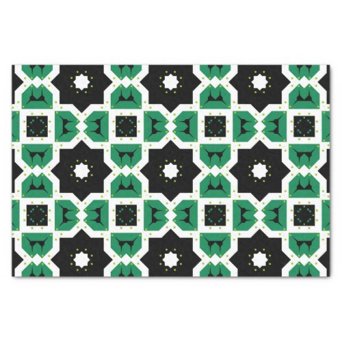 Modern Green White  Black Geometric Pattern Tissue Paper