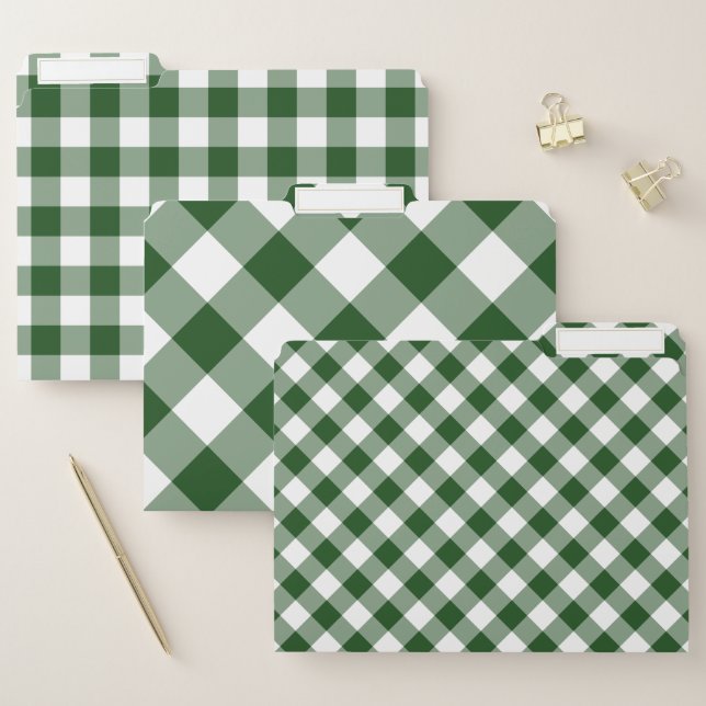 Modern Green White Buffalo Check Pattern File Folder (Set)