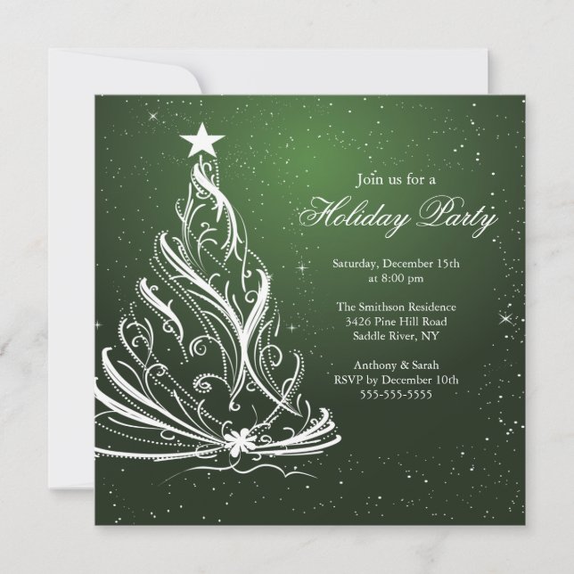 Modern Green & White Christmas Holiday Party Invitation (Front)